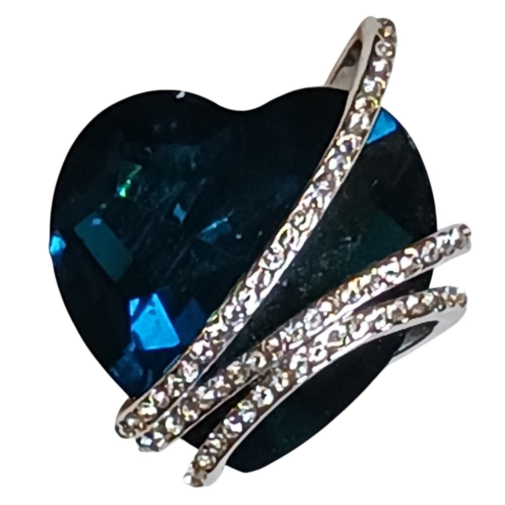 Midnight Blue Heart Statement Pendant Pave Bypass Bands Romantic Gift